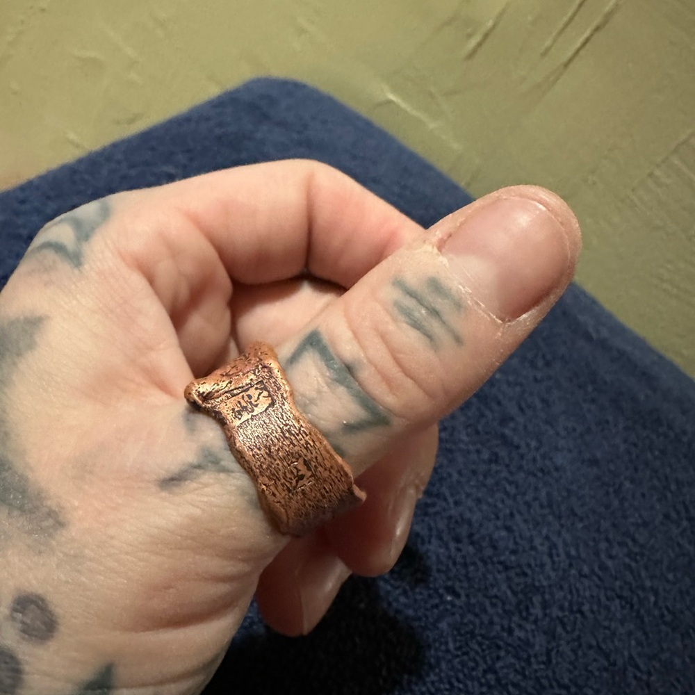 Handmade upcycled Ooak Unique brutalist Copper Ring approx 10